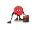 Character mascot of cricket ball holding vacuum cleaner Royalty Free Stock Photo
