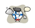 Character mascot of finland flag badge as a waiters