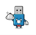 Character mascot of flash drive usb as a waiters Royalty Free Stock Photo