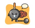 Character mascot of frying pan as a prisoner