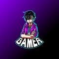 Character mascot gaming logo with hoodie jacket Royalty Free Stock Photo