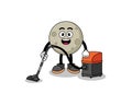 Character mascot of moon holding vacuum cleaner