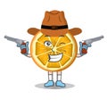 Character mascot of slice orange fruit as a cowboy , character design