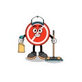 Character mascot of stop sign as a cleaning services