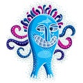 Character monster vector flat illustration, crazy smiling blue m