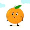 character orange, fruit. Cute and funny comic style. Flat cartoon vector illustration