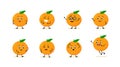 character orange, fruit. Happy cute cartoon emoji set. Royalty Free Stock Photo