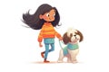 character in an oversized sweater walking a shy shih tzu Royalty Free Stock Photo