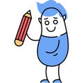 Character with pencil flat vector icon isolated Royalty Free Stock Photo