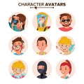 Character People Avatar Set Vector. Face, Emotions. Default Avatar Placeholder Collection. Cartoon, Comic Art Flat Royalty Free Stock Photo