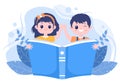 Character People Read Books in a Room Vector Illustrations to Increase Insight and Knowledge. Flat Design