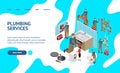 Character Plumber in Uniform Concept Landing Web Page 3d Isometric View. Vector Royalty Free Stock Photo