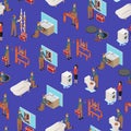 Character Plumber in Uniform Concept Seamless Pattern Background 3d Isometric View. Vector