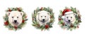 character polar bear in christmas wreath watercolor ai generated