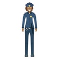 Character policeman standing isolated on white, flat vector illustration. Human female important professional activity, smiling