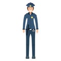 Character policeman standing isolated on white, flat vector illustration. Human female important professional activity, smiling