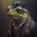 A Character Portrait Anthropomorphic Frog Dressed in a Victorian-era Costume