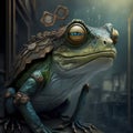 Character Portrait Fearsome Frog Warrior with Green Skin and Tribal Armor