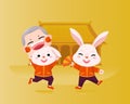 Character of rabbits. Cute rabbits wearing Chinese costume for Chinese New Year traditional.r.