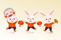 Character of rabbits. Cute rabbits wearing Chinese costume for Chinese New Year traditional.r.