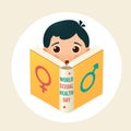 The character is reading a book about sex education. Royalty Free Stock Photo