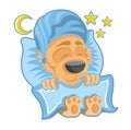 Character red dog in the bed sleeping, clothed in nightcap in cartoon style on white Royalty Free Stock Photo