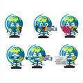 Character reporter globe ball cute mascot with microphone