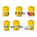 Character reporter yellow chalk cute mascot with microphone