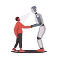 Character and robot shaking hands. AI help a man. Teamwork with robot.