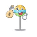 Character round lollipop cartoon shape holding money bag