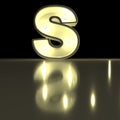 Character S font with reflection. Light bulb glowing letter alph
