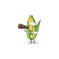 Character sailor holding binocular in the cartoon a corn