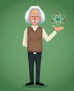 Character scientist physical and atom green background Royalty Free Stock Photo