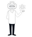 Character scientist physical and atom outline Royalty Free Stock Photo