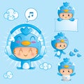 Character set of a boy in blue bird costume Royalty Free Stock Photo