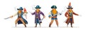 Character set of pirates holding sword with parrot