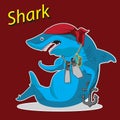 Character shark cartoon sitting with an anchor and flippers. vector image