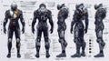 Character sheet of a fighter in futuristic cyberpunk style