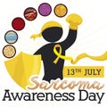 Character with Shield, Ribbon Protecting Tissues Promoting Sarcoma Awareness Day, Vector Illustration