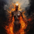 Fiery Transformation: Exaggerated Anatomy And Eerie Symbolism In Darkly Detailed Artwork Royalty Free Stock Photo