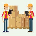 Character warehouse worker checking goods. illustration vector