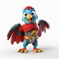 Super Hero Happy Parrot Cartoon Character - 3d Illustration