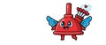 Character with wings and a red plunger body, holding arrows, with binary code floating around Royalty Free Stock Photo