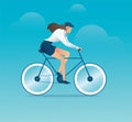 Character of woman bike a bicycle vector illustration