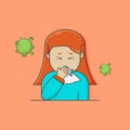 Character women sneezing on a tissue with virus speard