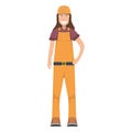 Character workman standing isolated on white, flat vector illustration. Human female important hard worker professional activity,
