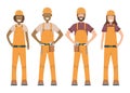 Character workman standing isolated on white, flat vector illustration. Human male and female important hard worker professional