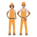 Character workman standing isolated on white, flat vector illustration. Human male and female important hard worker professional