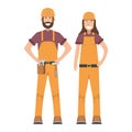 Character workman standing isolated on white, flat vector illustration. Human male and female important hard worker professional