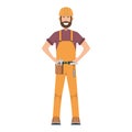 Character workman standing isolated on white, flat vector illustration. Human male important hard worker professional activity